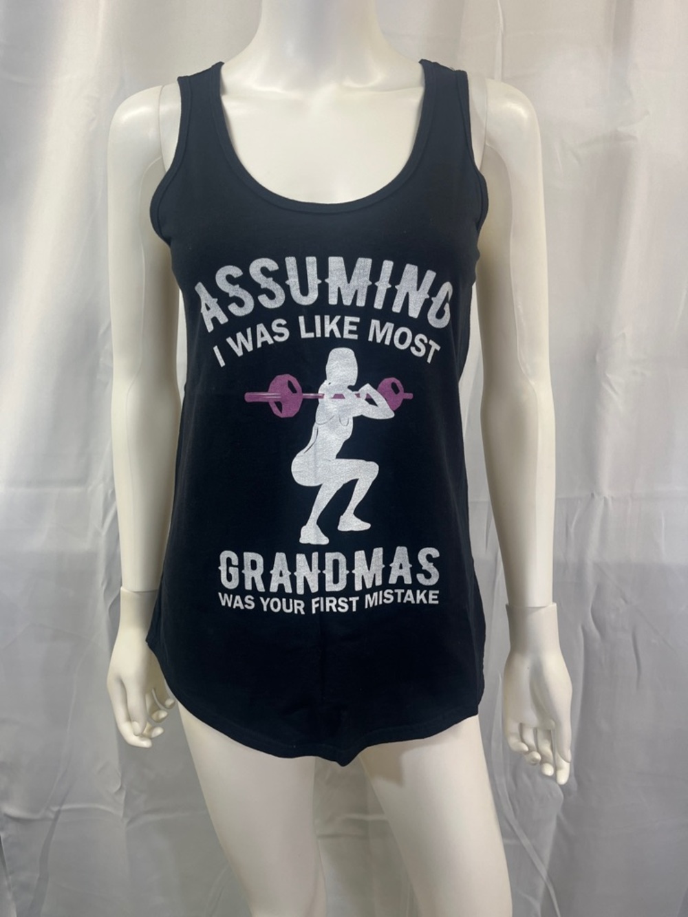 Black Graphic Scoop Neck Tank Top with Motivational Weightlifting Print